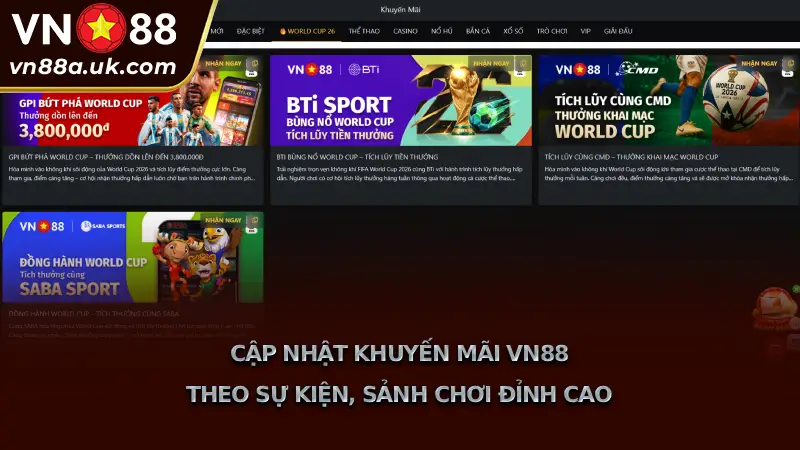 Khuyến mãi VN88 - Ưu đãi Tân Thủ, Hoàn trả Khủng Cho VIP Cập Nhật Khuyến Mãi VN88 Theo Sự Kiện, Sảnh Chơi Đỉnh Cao