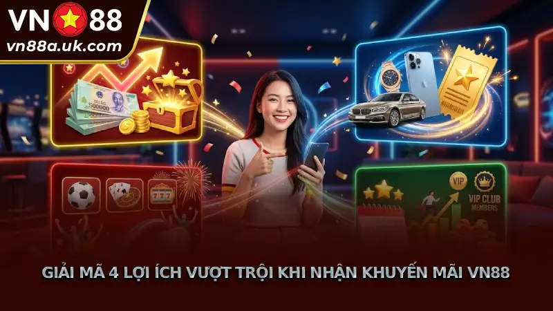 Khuyến mãi VN88 - Ưu đãi Tân Thủ, Hoàn trả Khủng Cho VIP Giải Mã 4 Lợi Ích Vượt Trội Khi Nhận Khuyến Mãi VN88