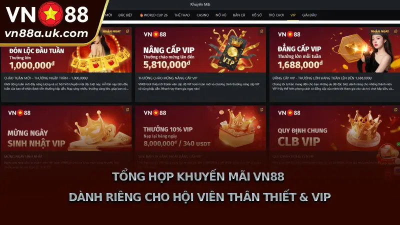 Khuyến mãi VN88 - Ưu đãi Tân Thủ, Hoàn trả Khủng Cho VIP Khuyến Mãi VN88 Dành Riêng Cho Hội Viên Thân Thiết & VIP