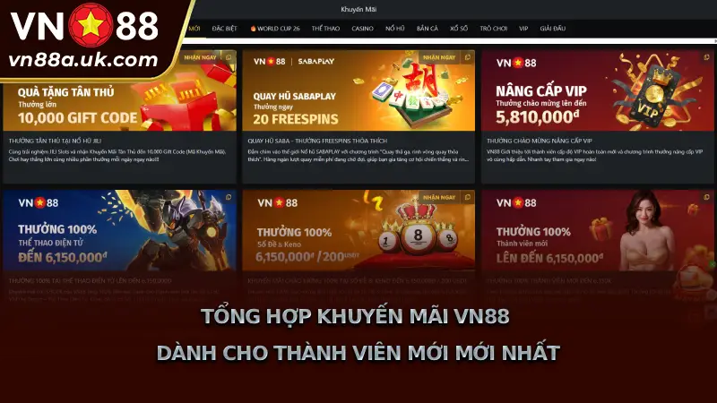 Khuyến mãi VN88 - Ưu đãi Tân Thủ, Hoàn trả Khủng Cho VIP Tổng Hợp Khuyến Mãi VN88 Dành Cho Thành Viên Mới Mới Nhất
